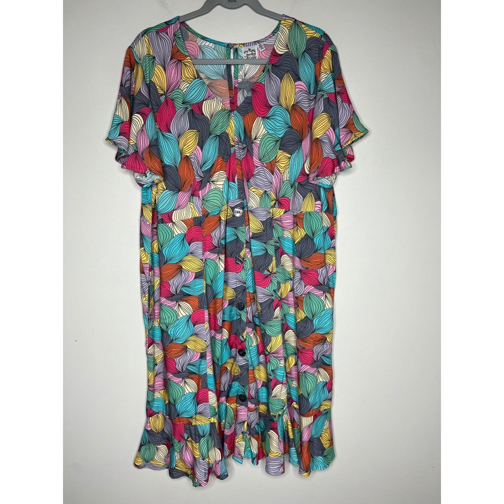 Parsley & Sage Womens XL Multicolor Abstract Print Dress Rayon Button Front Art